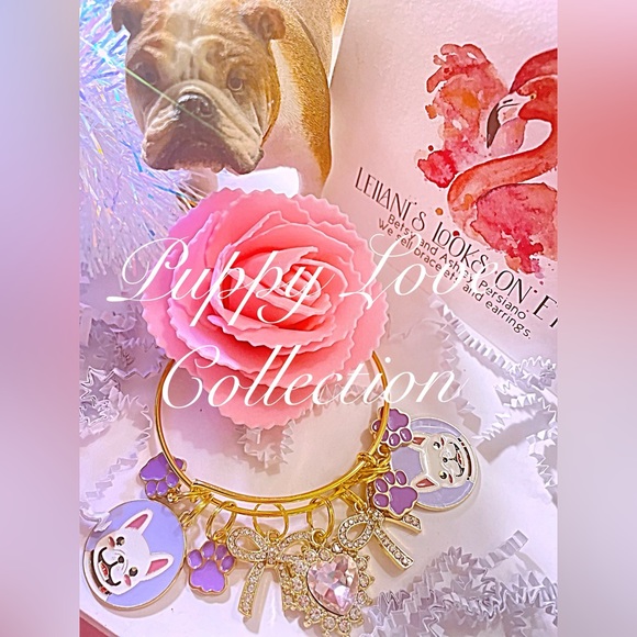 Dog charm bangle bracelet, puppy bangle , dog mom, Dog lover, French bulldog - Picture 1 of 7